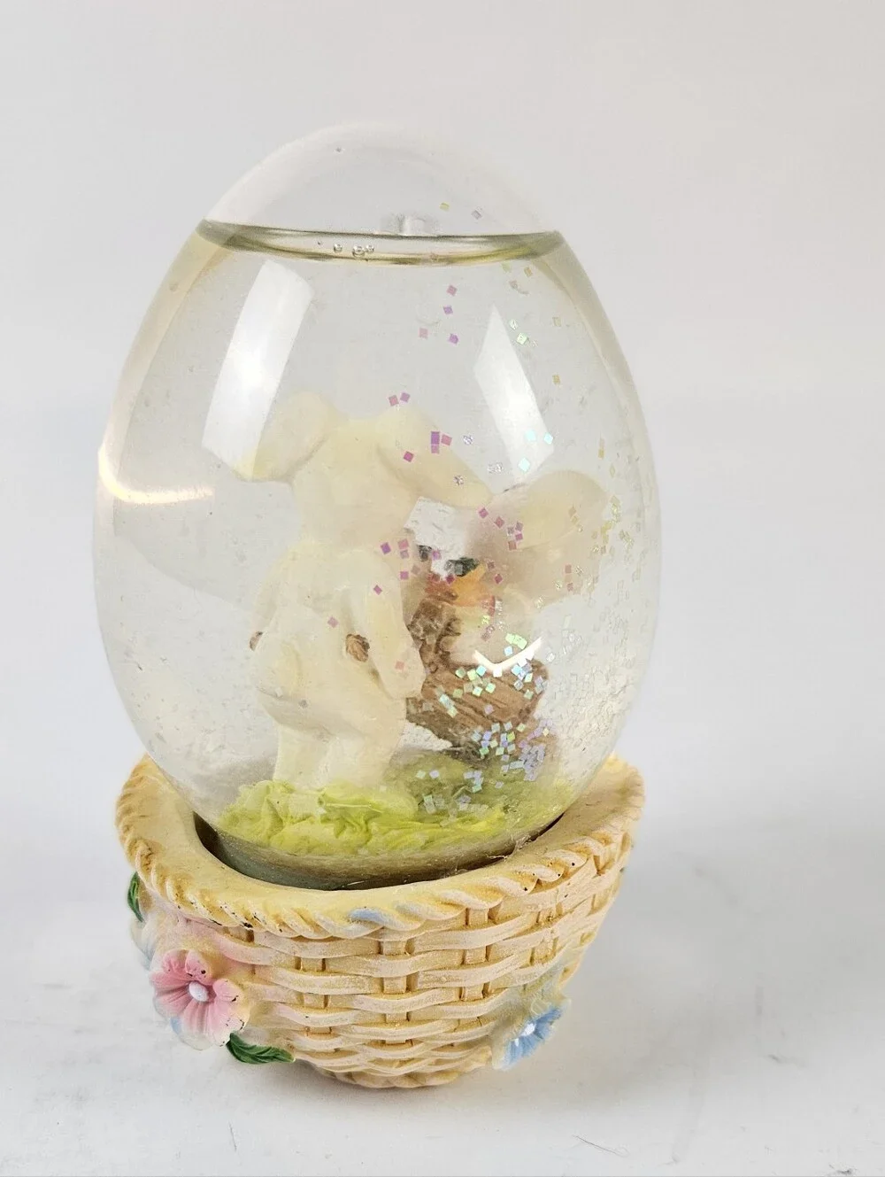 Decorative Bunny Egg Snow Globe - Cream and Pastel